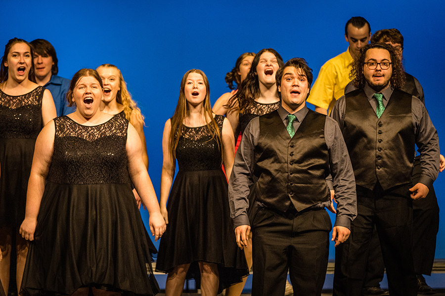 The Celebration show choir performs a variety of music styles and periods, including choreographed numbers, vocal jazz and ballads. (Photo by Todd Weddle/Northwest Missouri State University)