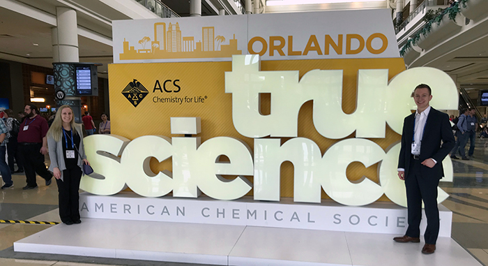 Northwest students Autumn Bailey and Clayton True presented their research about growing and increasing the medicinal value of spinach at the American Chemical Society National Meeting in Orlando, Florida. (Submitted photo)