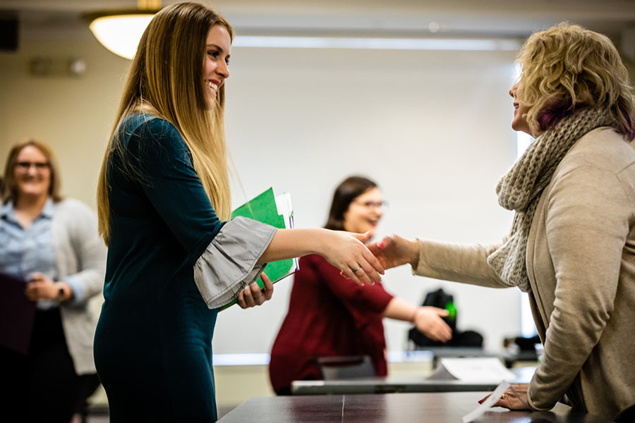Career Services’ spring slate of programming kicks off with Speed Networking on Tuesday, Feb. 11. During the event students rotate around the room for brief face-to-face mock interviews with a variety of employers. (Photo by Todd Weddle/Northwest Missouri State University)
