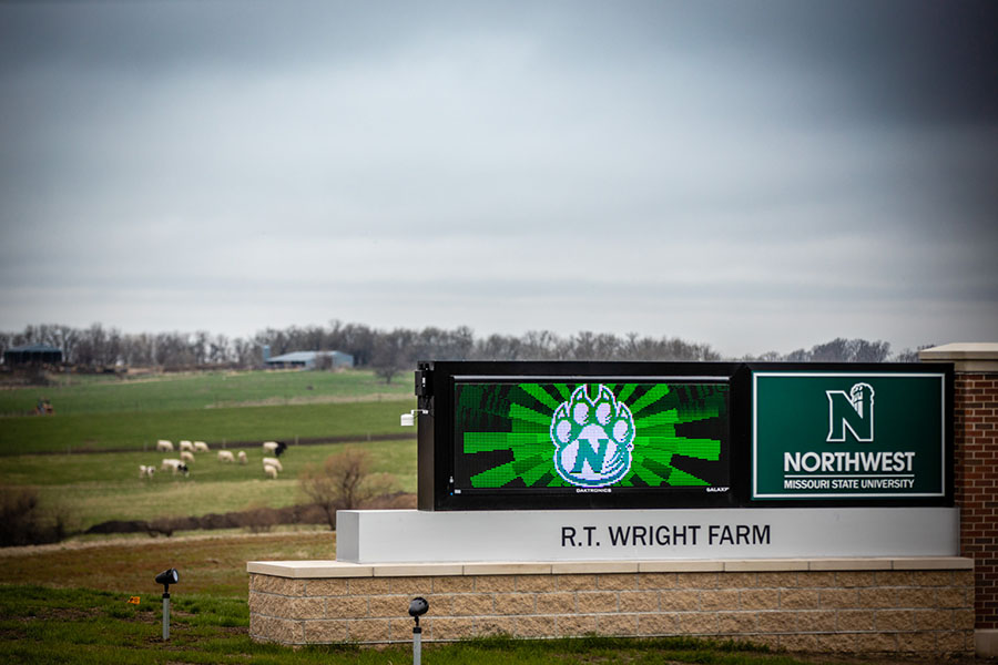 A new entry sign greets visitors to the R.T. Wright Farm north of Northwest's Maryville campus. Additionally, the University is beginning construction on its Agricultural Learning Center. (Photo by Todd Weddle/Northwest Missouri State University)