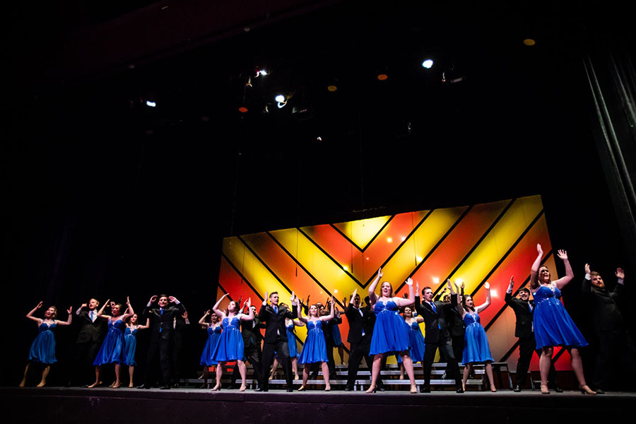 Above, the Celebration choir performs its spring show in 2019. The vocal ensemble will perform its 2021 spring show for an online audience April 23. (Photo by Todd Weddle/Northwest Missouri State University)