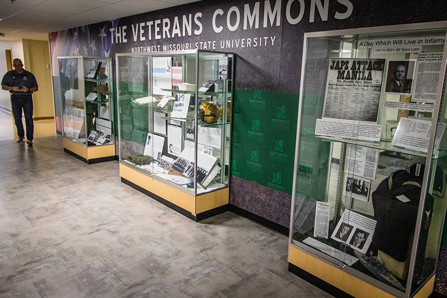 Veterans Commons in Valk Center on the Northwest campus pays tribute to the University's military history. (Photo by Todd Weddle/Northwest Missouri State University)
