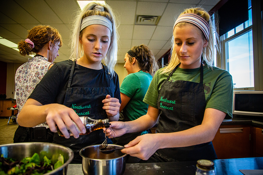 Friday Night Cafés help students practice skills in safe and healthy food preparation as well as management, teamwork, organization, budgeting, crisis and quality management. (Northwest Missouri State University photos)