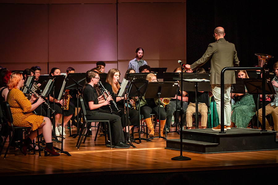 The Concert Band is under the direction of Dr. William Sutton, an assistant professor of music at Northwest. (Photo by Chloe Timmons/Northwest Missouri State University)
