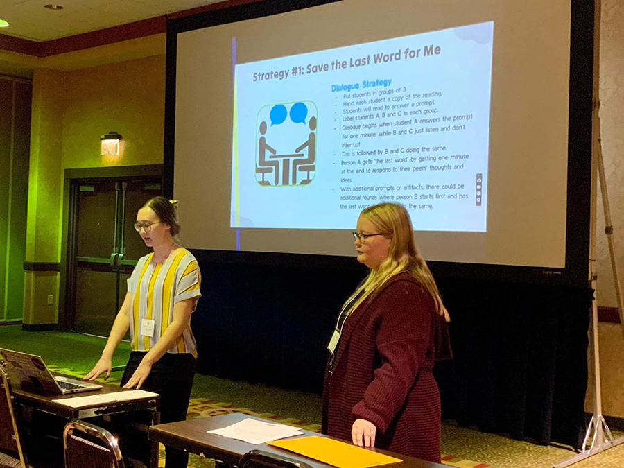 Megan Trussell and Alyssa Wright presented at the Missouri Council for the Social Studies conference in Springfield. (Submitted photo)