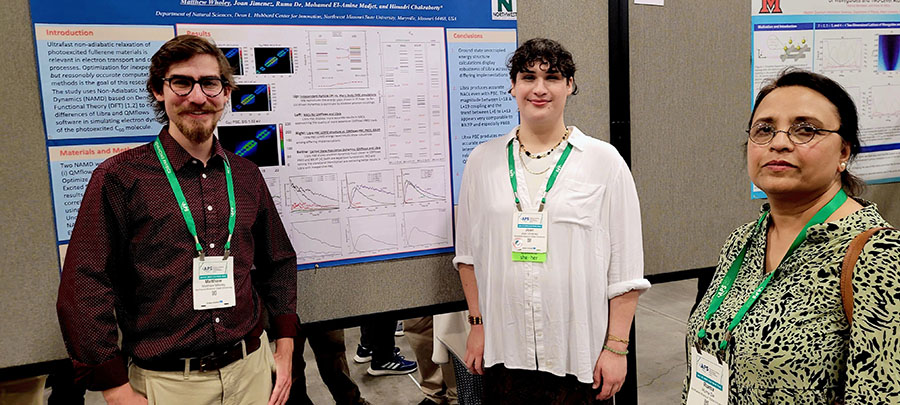 Matthew Wholey presented this summer at an American Physical Society conference with Northwest classmate Joan Jimenez (center) and faculty member Dr. Ruma De. (Submitted photo)