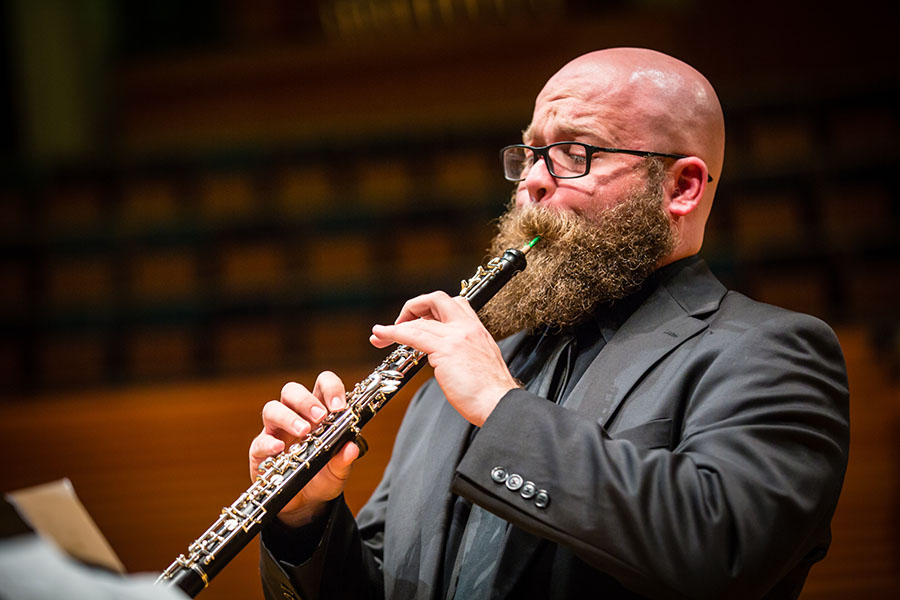 Dr. Joseph Tomasso, an assistant professor of music at Northwest, is a woodwind performer. (Photo by Todd Weddle/Northwest Missouri State University)