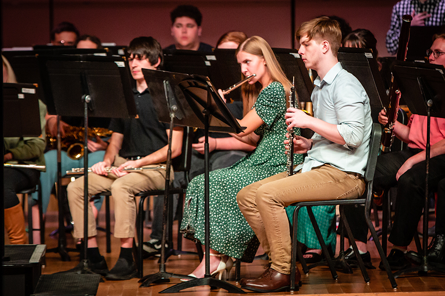 The Concert Band at Northwest features brass, woodwind, percussion and string bass instruments. (Photo by Chloe Timmons/Northwest Missouri State University)