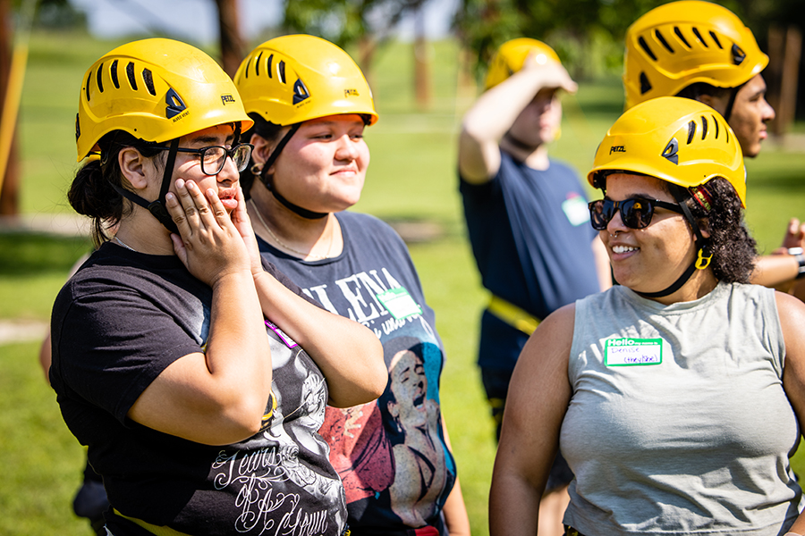 Jump Start students participate in team-building exercises, including navigating the climbing towers at MOERA. 