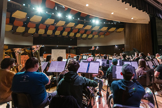 The Wind Symphony, pictured during a rehearsal last spring, is comprised of the finest wind and percussion students, both music and non-music majors, at Northwest. (Photo by Lauren Adams/Northwest Missouri State University)