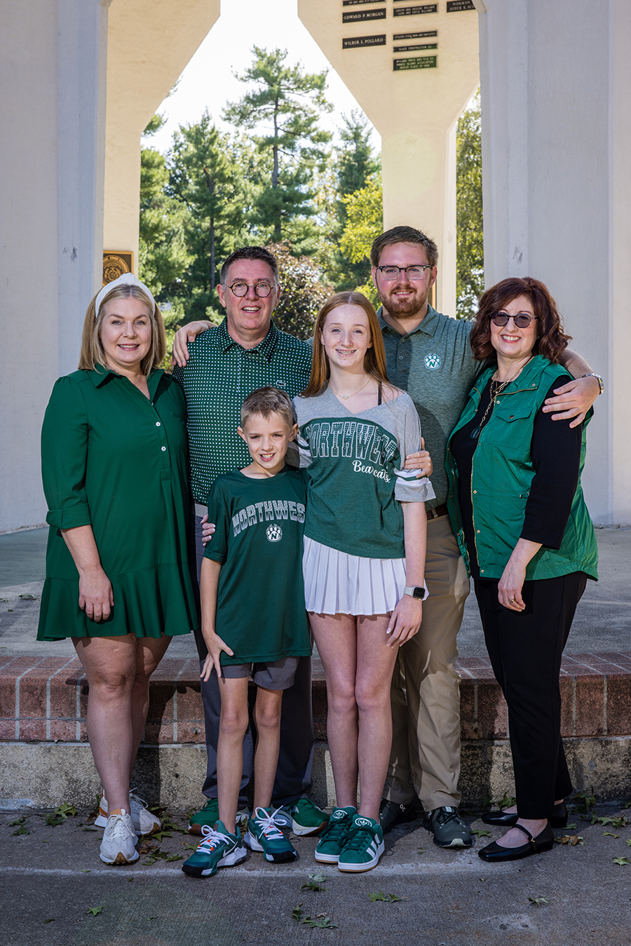 Members of the Gose family include, in back from left to right, Tracey and Peter Gose, Grant Gose, and Diane Scheneman Gose. In front are Tracey and Peter’s children, Graham and Gillian. (Photo by Todd Weddle/Northwest Missouri State University)