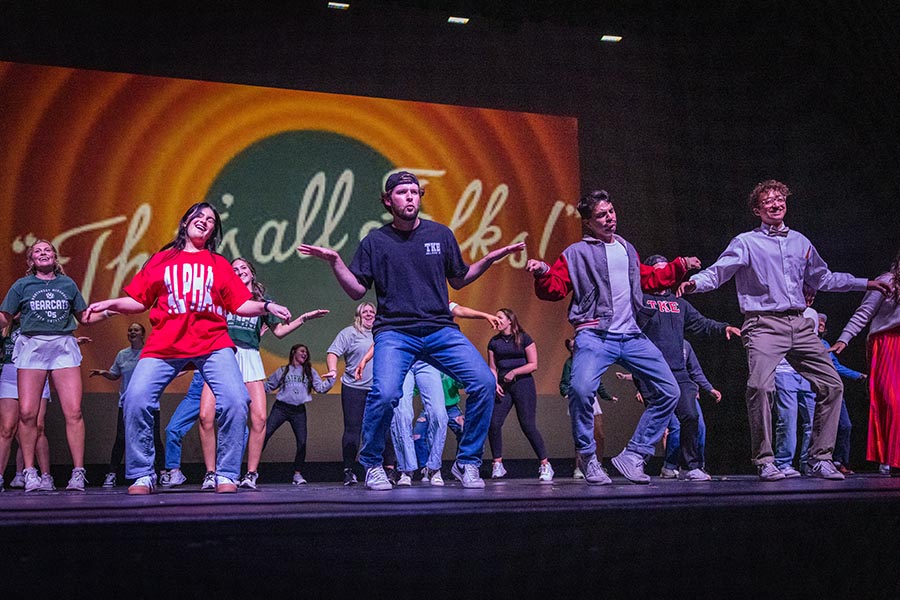 Alpha Sigma Alpha and Tau Kappa Epsilon took the first place award for their skit, “Back to the 50s,” during the annual Homecoming Variety Show. (Photo by Lilly Cook/Northwest Missouri State University)