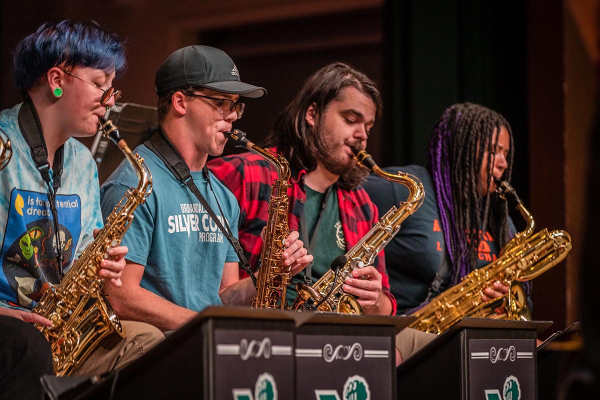 Northwest jazz students, pictured during a rehearsal in September, will perform their next concert Nov. 11. (Photo by Chloe Timmons/Northwest Missouri State University)