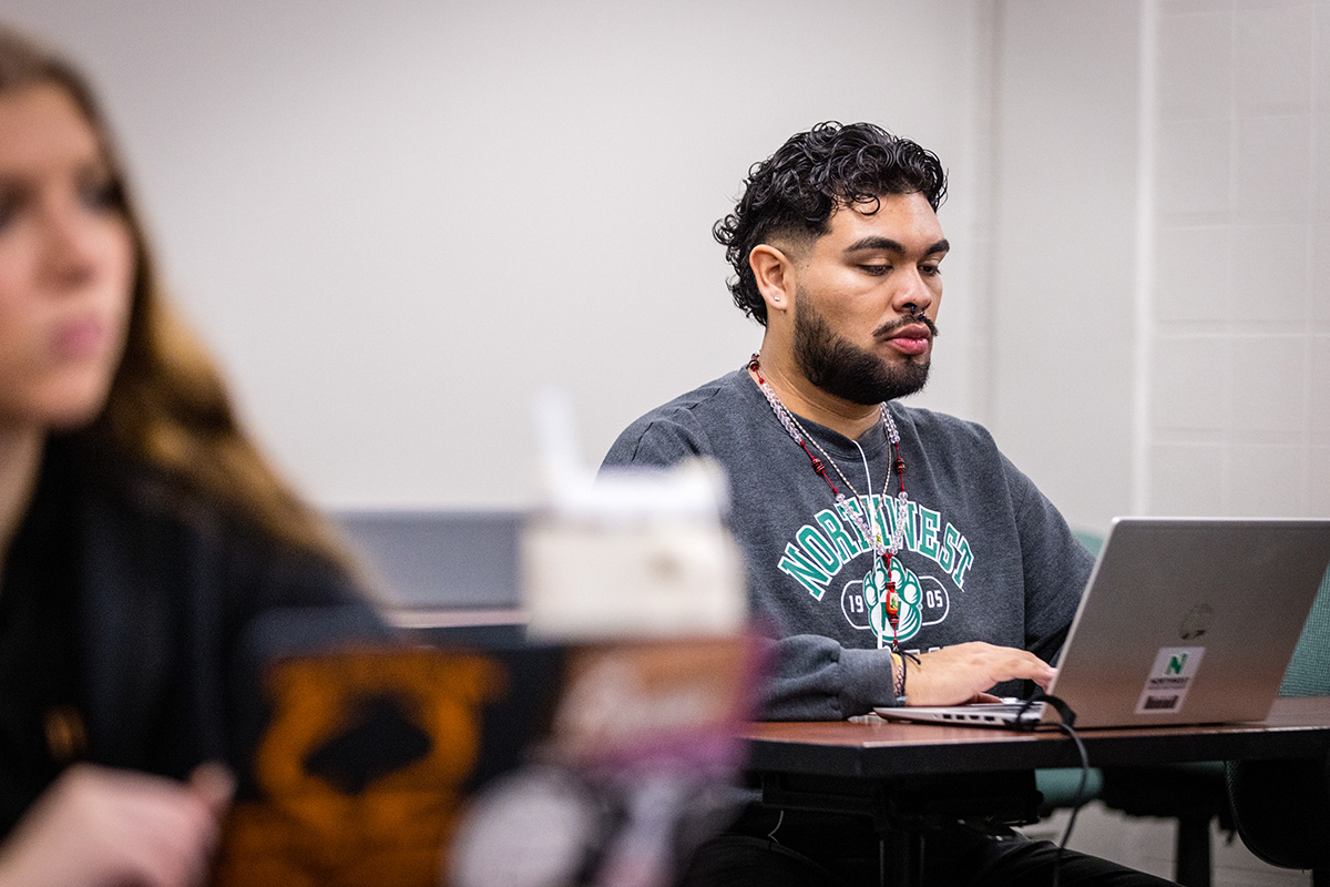 Students actively use their laptops, which are provided as part of tuition costs, in all coursework at Northwest. (Photo by Lauren Adams/Northwest Missouri State University)