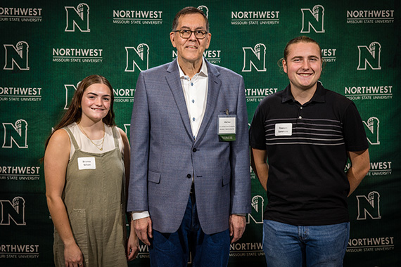 Left to right, Brianna Wilson, Mike Faust and Dawsen Sorensen are pictured in September at Northwest's annual Powering Dreams celebration of scholarship donors and recipients. (Photo by Todd Weddle/Northwest Missouri State University)