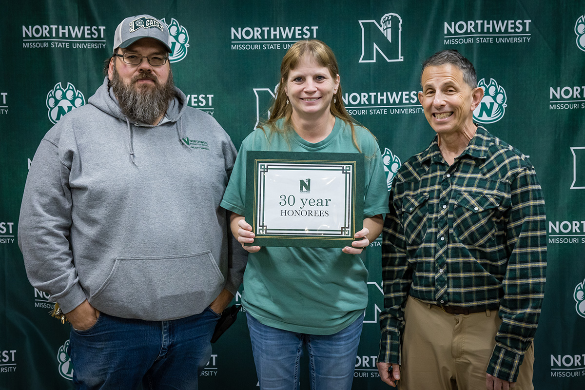 Pictured left to right are Steven Redmond, elevator technician and electrician, Facility Services; Tabatha Verbick, help desk specialist, Office of Information Technology; and Frank Baudino, research librarian for information services, B.D. Owens Library